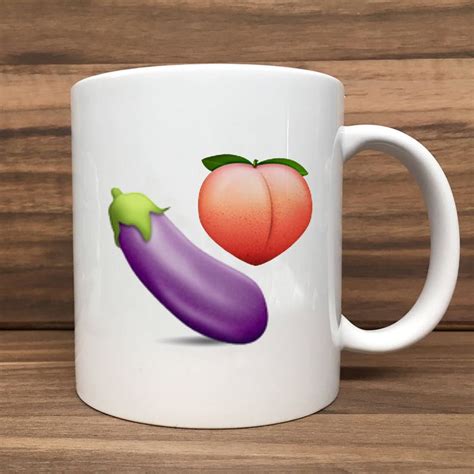 Coffee Mug Emoji Eggplant And Peach Double Sided Printing 11 Etsyde