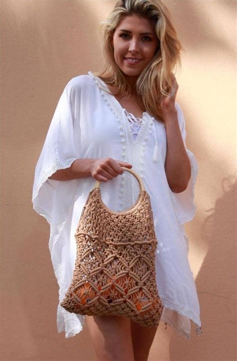 Crochet Crafts Hand Crochet Net Bag Boho Bags Boho Leather Wooden