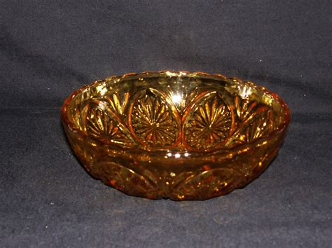 Vintage Amber Cut Glass Bowl Fruit Candy Bowl Serving Dish