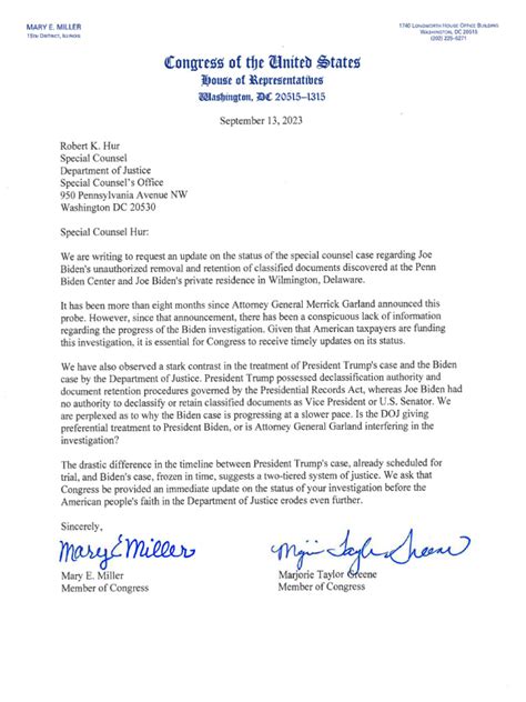 Letter To Special Counsel Hur Pdf