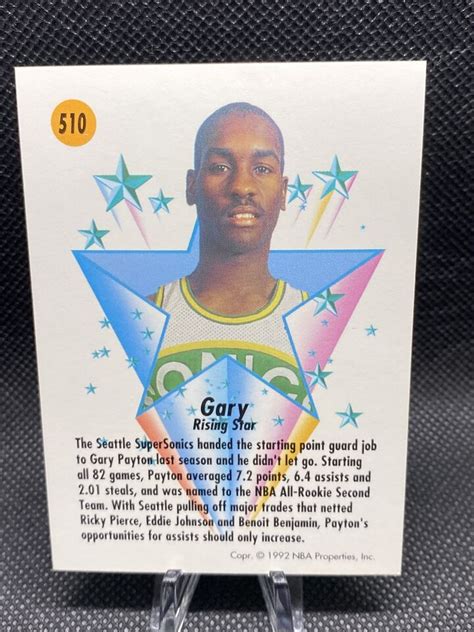 1991 92 SkyBox Seattle Supersonics Basketball Card 510 Gary Payton RIS