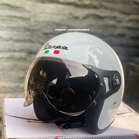 Jual Helm Vespa Xential White Bendera Italy Murah Shopee Indonesia