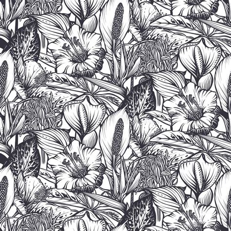 Beautiful Seamless Pattern With Tropical Flowers Jungle Palm Monstera