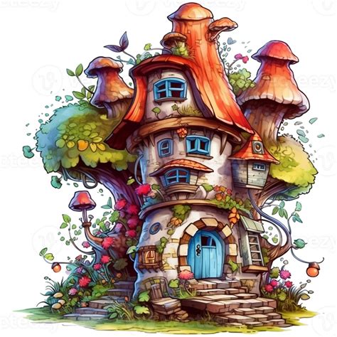 Illustration Of A Fairy Tale House On A Tree With A Lot Of Flowers Ai