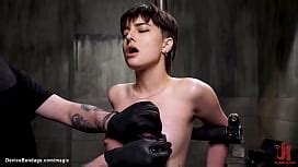 Blindfolded Big Tits Brunette Slave Olive Glass Gets Bound In Sitting Position And Hands And