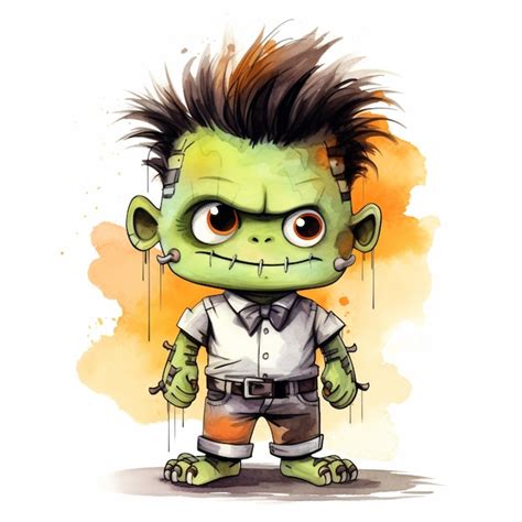 Premium Photo Cartoon Illustration Of A Green Zombie With A Black