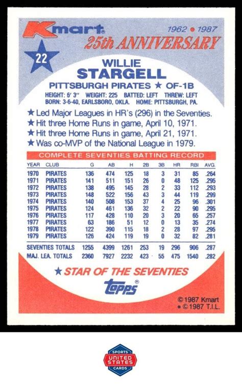 Topps Kmart Th Anniversary Willie Stargell Baseball Card Ebay