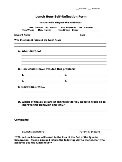 Detention Reflection Sheet Worksheets Library