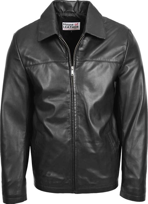 House Of Leather Mens Real Leather Harrington Jacket Classic Zip Box