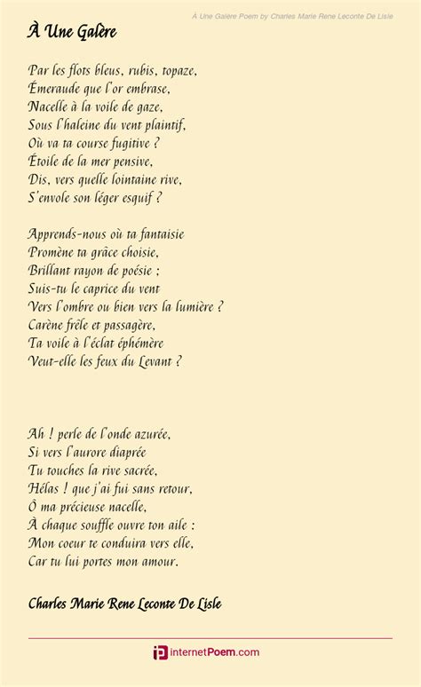 Une Gal Re Poem By Charles Marie Rene Leconte De Lisle