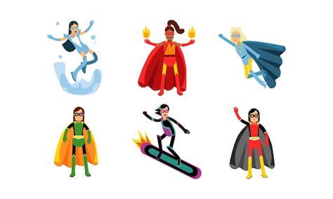 Premium Vector Collection Of Women In Superheroe Costumes All