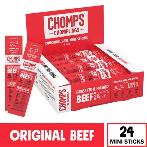 Chomps Mini Grass Fed Sugar Free Beef Sticks Original Beef Keto