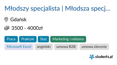 Młodszy specjalista Młodsza specjalistka ds marketingu bez