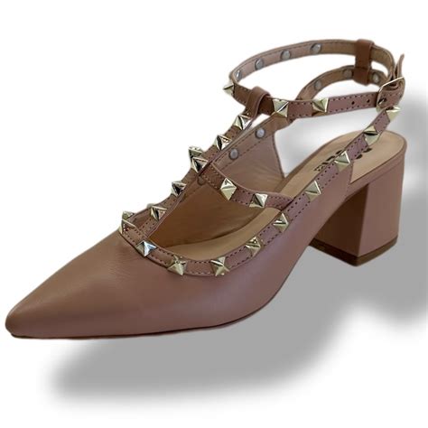 Scarpin Nude Salto Bloco Spikes Loja Poliestilo