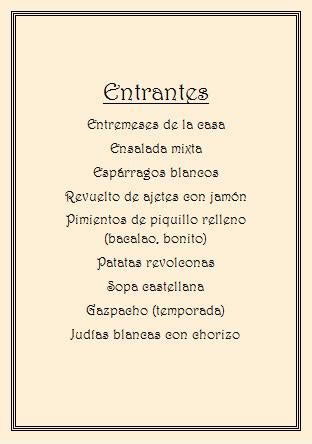 Menu at Bar Restaurante Casa Alfonso, Mengamuñoz