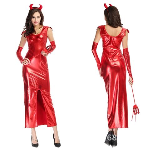 2017 Hot Halloween Sexy Female Red Devil Costume Demon Cosplay Leather