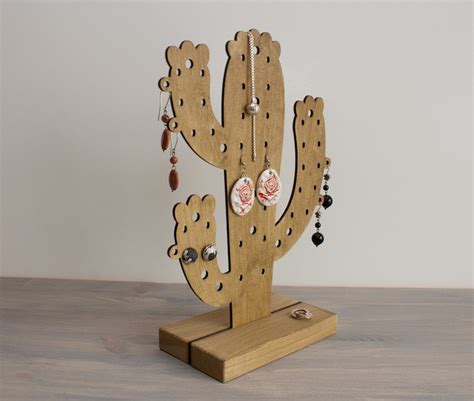 Wooden Jewelry Organizer Cactus Jewelry Tree Earring Holder Etsy