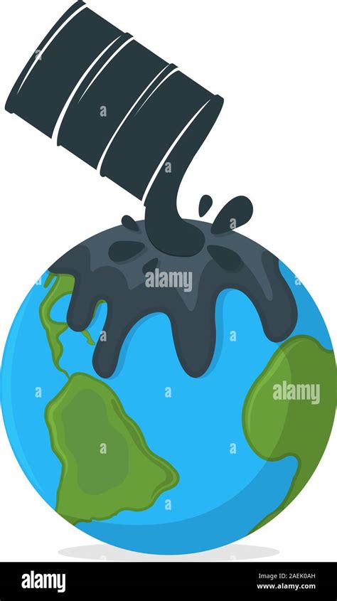 Concepto de contaminación por petróleo Icono y etiqueta La tierra de