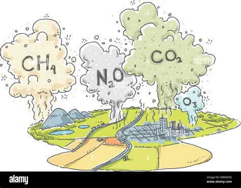 Una Caricatura Del Paisaje Con Nubes De Gases De Efecto Invernadero