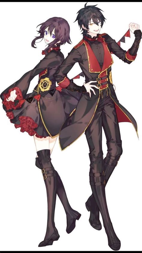 Two Anime Characters Dressed In Black And Red