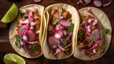 Premium Photo Three Pork Carnitas Street Tacos