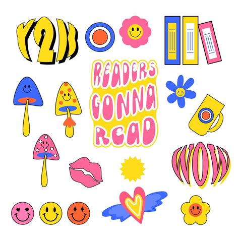 Retro Stickers Set Y K Trendy Hipster Vector Design Fun Groovy Retro