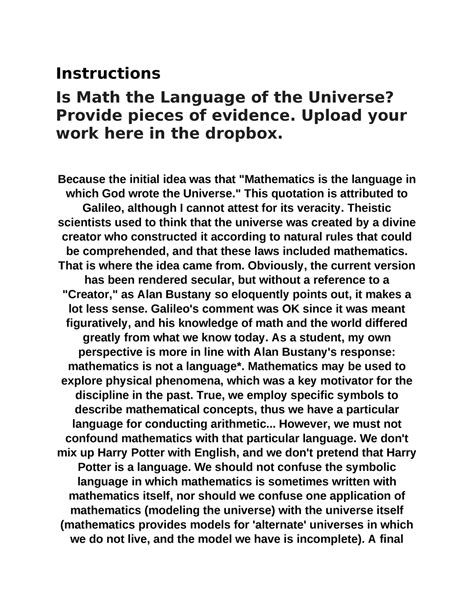 Week Language Of The Universe Arg Instructions Is Math The Language