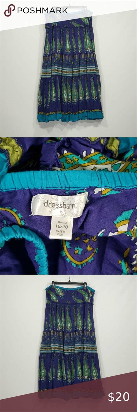 Dressbarn Purple Blue Paisley Tiered Peasant Skirt Elastic Waist Size