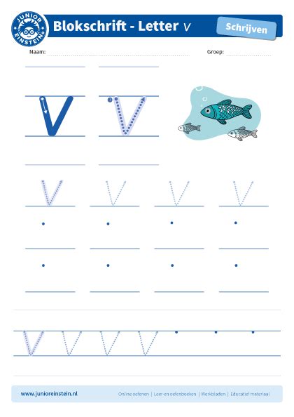 Werkblad Letter V Tussen Schrijflijn