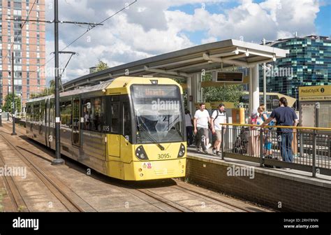 A Manchester Metrolink tram at MediacityUK tram stop, England, UK Stock ...