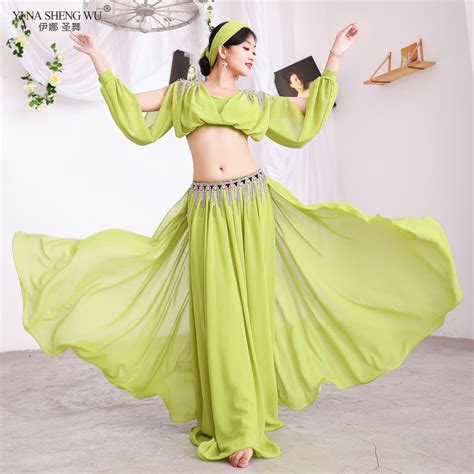 New Women Belly Dance Practice Clothing Set Fitness Trousers Long Skirt Sexy Collar Top Dance