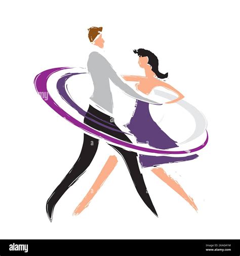 Ballroom Dancers Couple Stylized Drawing With Silhouettes Of Dancing