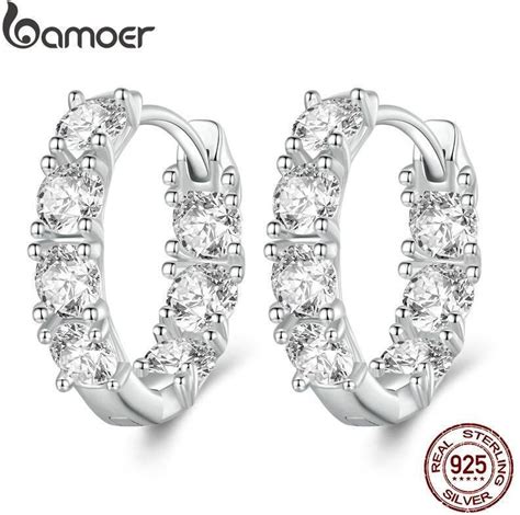 Bamoer Sterling Silver Imitacja Diamentu Cyrkon Hoop Kolczyki Dla