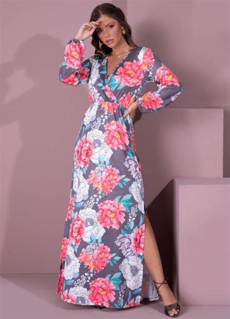 Vestido Big Floral Decote Transpassado Quintess