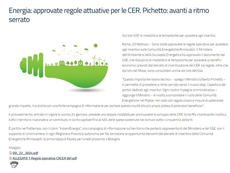 COMUNITÀ ENERGETICHE RINNOVABILI IL MASE APPROVA LE REGOLE OPERATIVE