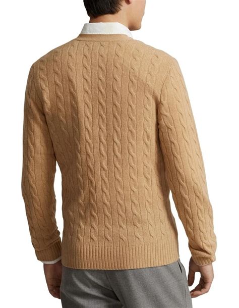 Polo Ralph Lauren Cable Knit Wool Cashmere Cardigan In Brown Myer