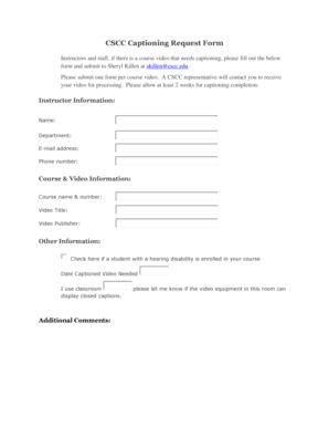 Fillable Online Cscc Cscc Captioning Request Form Cscc Fax Email