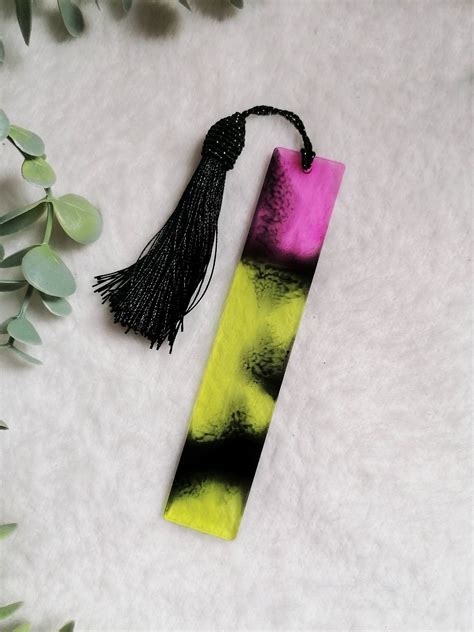 Resin Bookmark Bookmark With Tassel Handmade Bookmark Neon Etsy