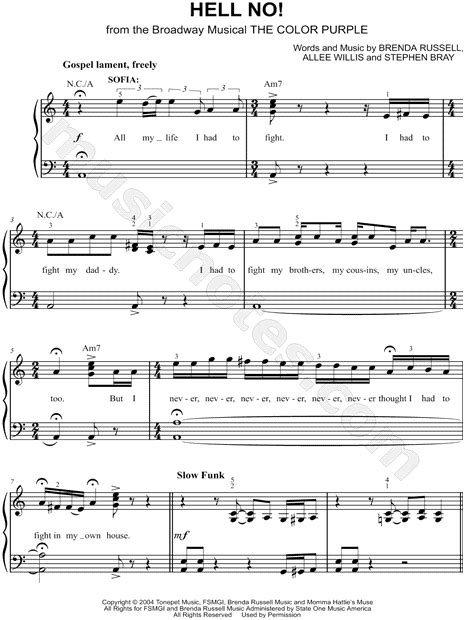 Hell No From The Color Purple [musical] Sheet Music Easy Piano