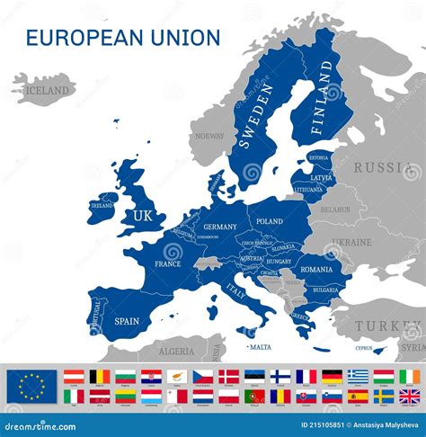 Kaart Van De Europese Unie En Vlaggen Van Landen Vector Illustratie