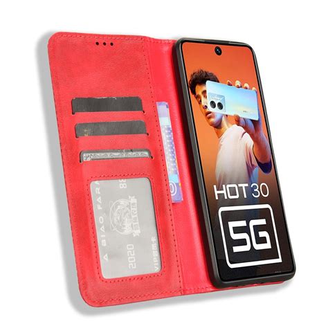 For Infinix Hot G X Magnetic Buckle Retro Texture Leather Phone Case Red Alexnld