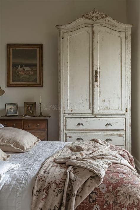 A Bedroom With A Bed Dresser And Armoire In It Stock Image Image Of