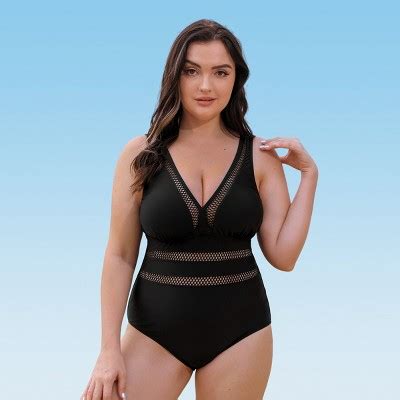 Women S Plus Size Mesh V Neck One Piece Swimsuit Cupshe Black Target