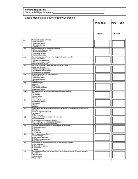 Escala Hospitalaria De Ansiedad Y Depresi N Me Siento Tenso A O