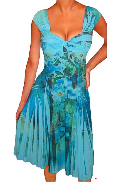 Funfash Womens Plus Size Blue Floral Empire Waist Slimming Cocktail