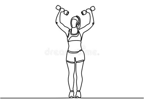 Woman Lifting Weights Continuous One Line Drawing A Girl Bodybuilder