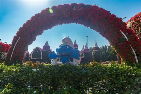 Dubai Uae Smurfs Statues In Miracle Garden Stock Photo