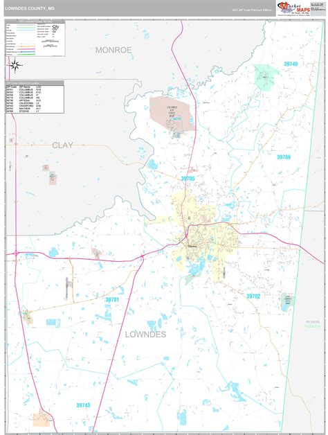 Lowndes County, MS Wall Map Premium Style by MarketMAPS - MapSales.com