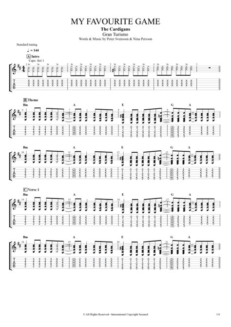 Tablature My Favourite Game De The Cardigans Guitar Pro Full Score