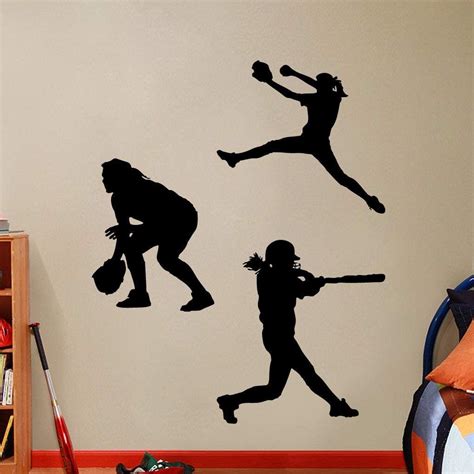 Softball Players Girls Large Wall Decal Set Softball Room Decor